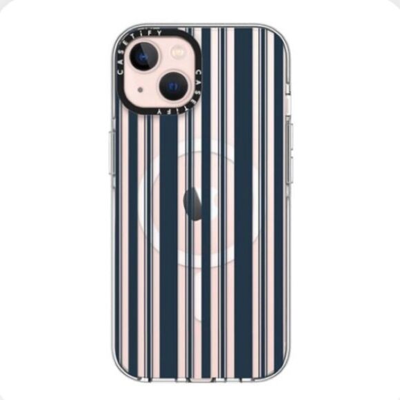 Casetify Navy Stripe Design MagSafe Case for Apple iPhone 13, Clear/Navy. NWT! - Picture 1 of 6